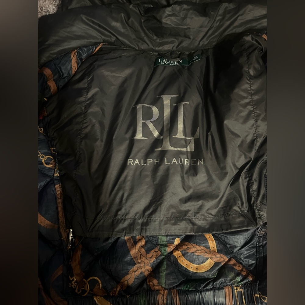Great Ralph Lauren hooded, quilted, down coat.